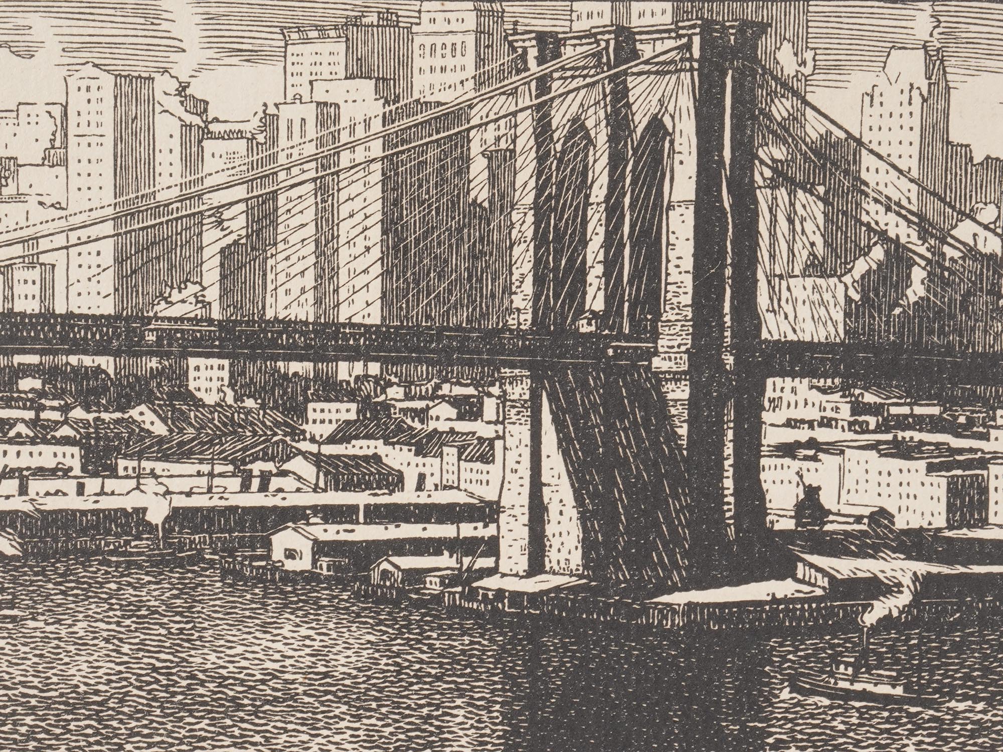 AN ANTIQUE BROOKLYN BRIDGE LITHOGRAPH BY RUZICKA PIC-2